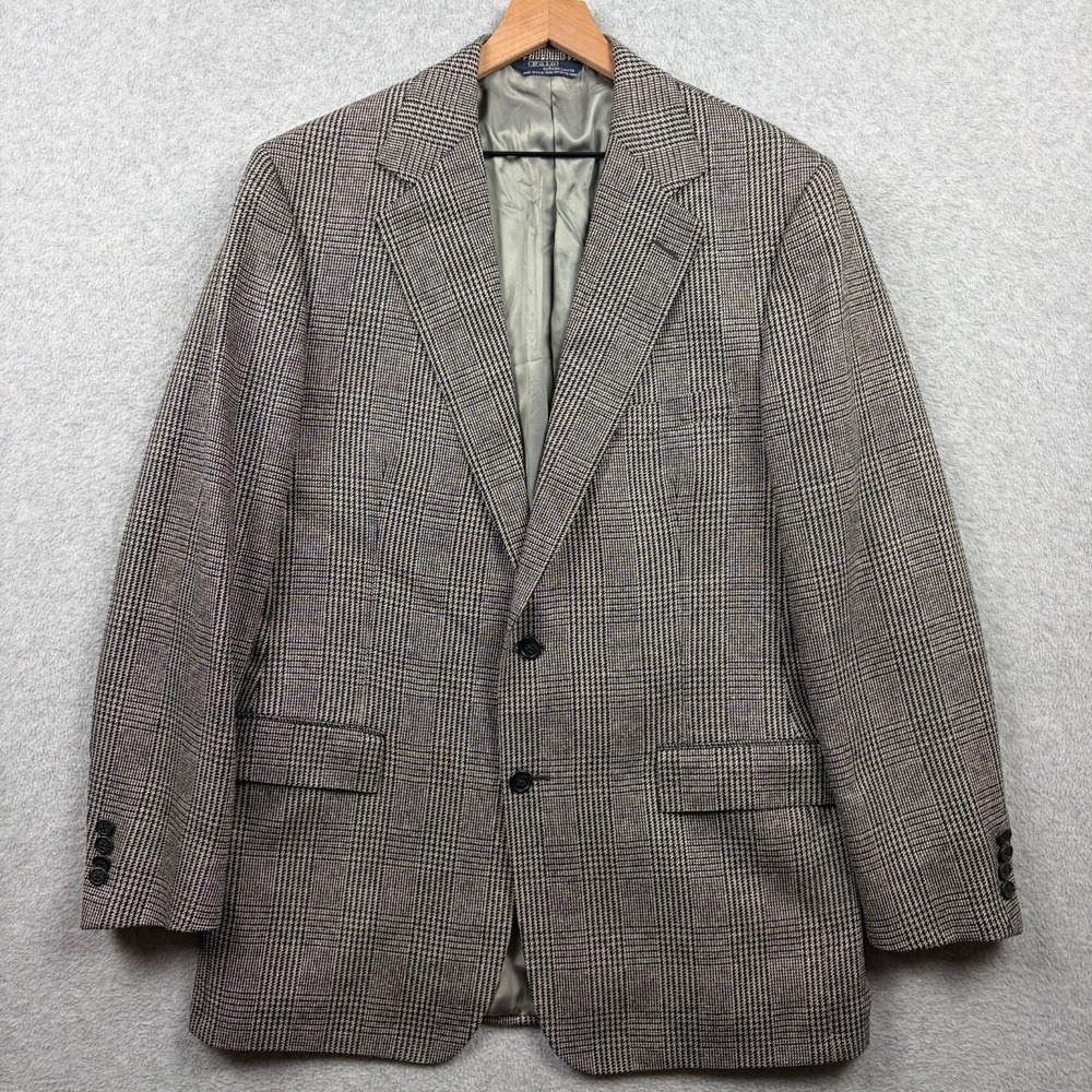 Vintage Polo Ralph Lauren Blazer Mens 42L Gray Glen Plaid Wool Silk USA 90s